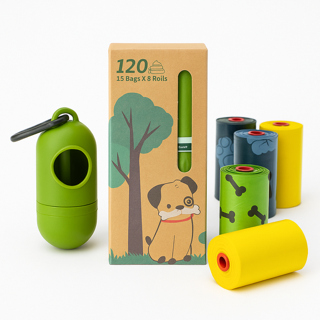 EcoGreen Pet Waste Bags – 6 Rolls + Dispenser (Multi-Color)