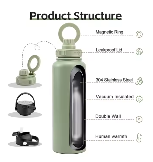 EcoGreen 32oz Insulated Water Bottle – Eco Friendly "Sip Happens Reuse Anyway"